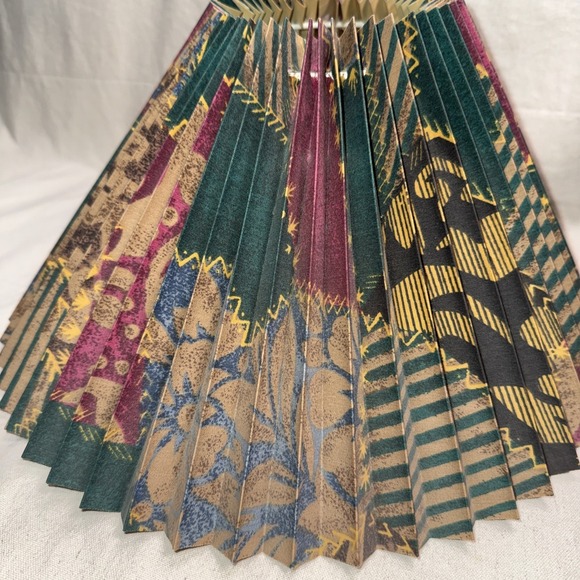 Vintage Pair Pleated Floral Lampshades 15" Flared Fabric Vinyl Backed - Picture 11 of 14